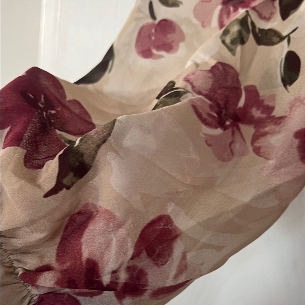 Sold - Cleo Beige and Burgundy Floral Long Sleeve Dress - Picture 4 of 7